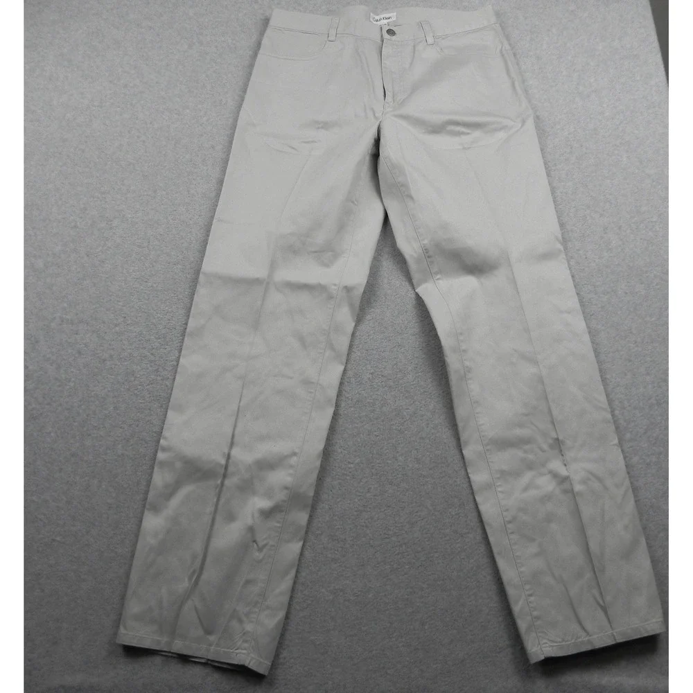 Calvin Klein Chinos Mens 34x34 Straight Leg Light Gray Cotton Twill Pants Casual